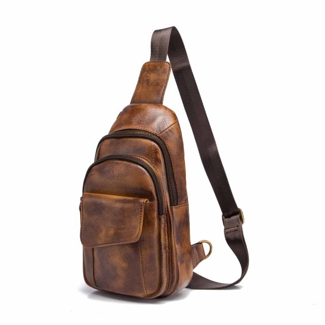  n/a Men Leather Casual Fashion Chest Sling Bag 8 Tablet Design  Triangle One Shoulder Cross-Body Bag Male (Color : A, Size : Clothing,  Shoes & Jewelry