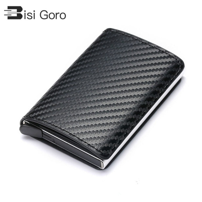 BISO GORO  ID Credit Card Holder  Metal & Leather RFID protection